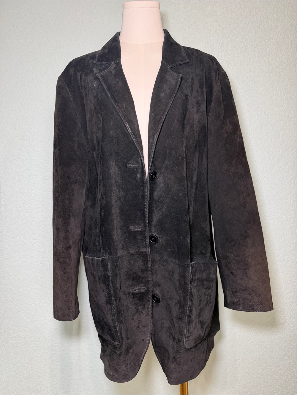 VTG WinterSilks Black Suede Leather Blazer Jacket 100% Silk Lined Size L